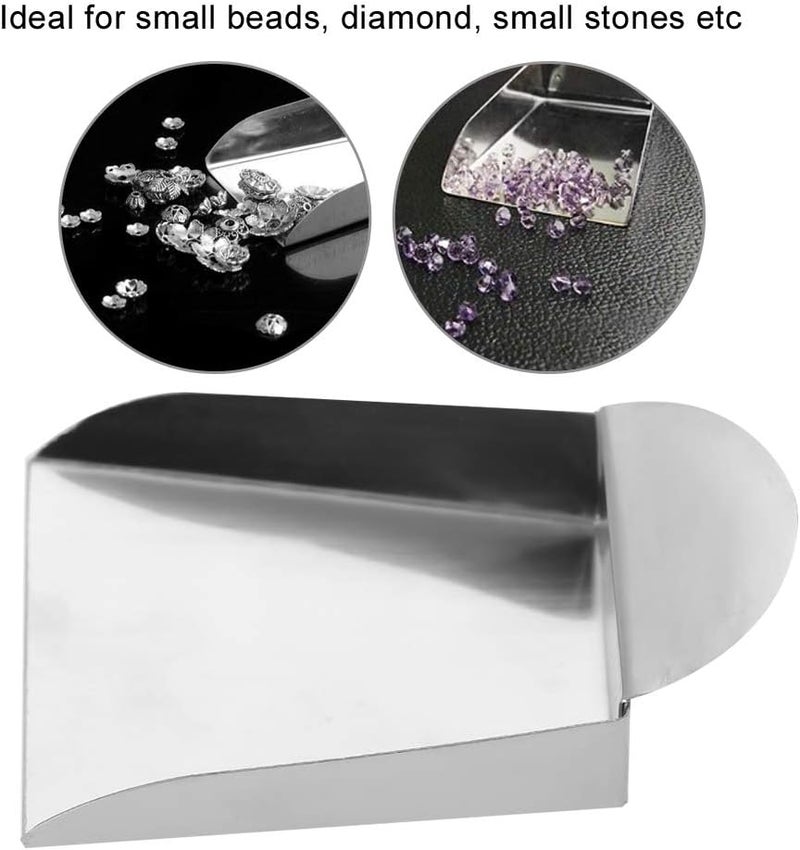 KooingTech Bead Scooper, 2.95 * 2.36 * 0.79inch Bead Scoop for Small Beads, Mini Jewelry Shovel to Sort Scooper, Flat Spade Shovel with Handle, Steel Scoop Shovels for Pearls Gemstones - Image 2